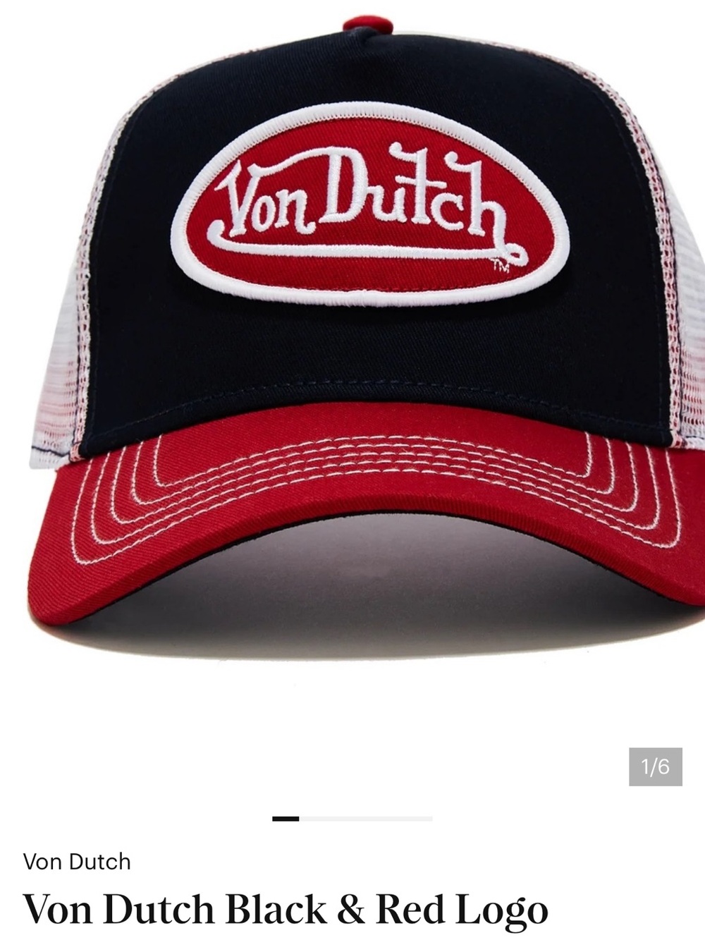 Von Dutch Black and Red Logo Mesh Trucker Cap
